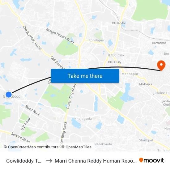 Gowlidoddy Twd Gopanpally to Marri Chenna Reddy Human Resources Development Institute map
