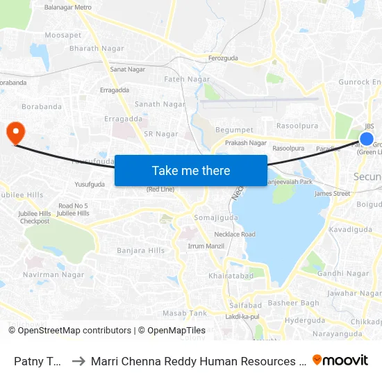 Patny Twd JBS to Marri Chenna Reddy Human Resources Development Institute map
