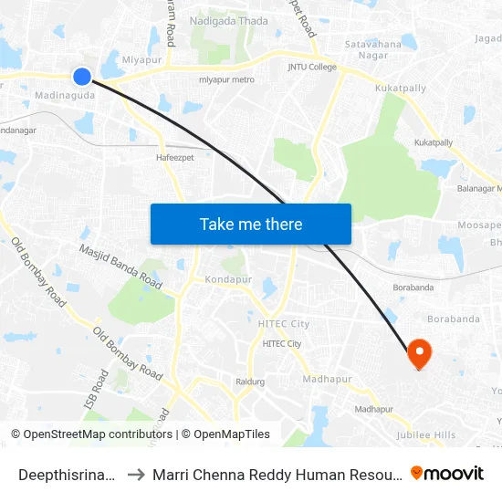 Deepthisrinagar  Twd Koti to Marri Chenna Reddy Human Resources Development Institute map