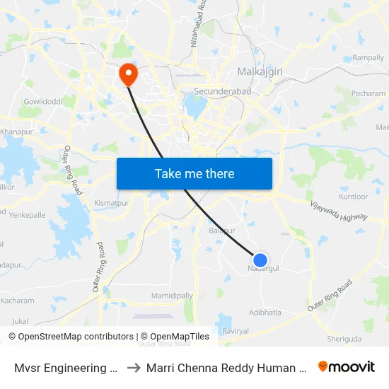 Mvsr Engineering College Twd Nadergul to Marri Chenna Reddy Human Resources Development Institute map