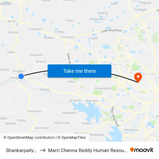 Shankarpally Bus Station to Marri Chenna Reddy Human Resources Development Institute map