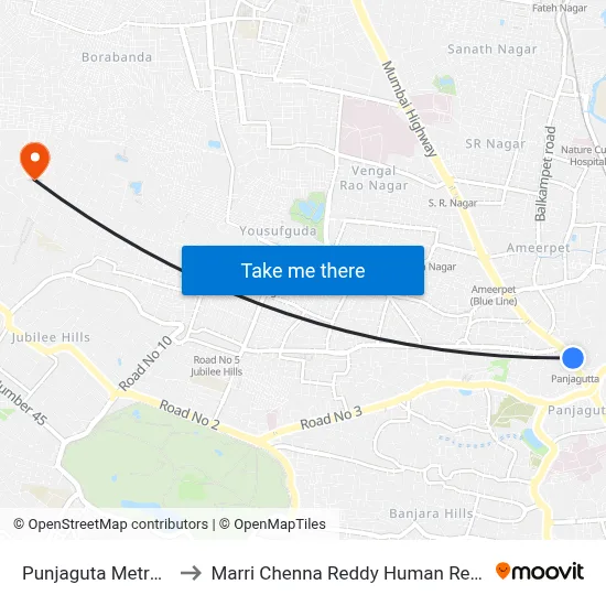 Punjaguta Metro Station Twd Koti to Marri Chenna Reddy Human Resources Development Institute map