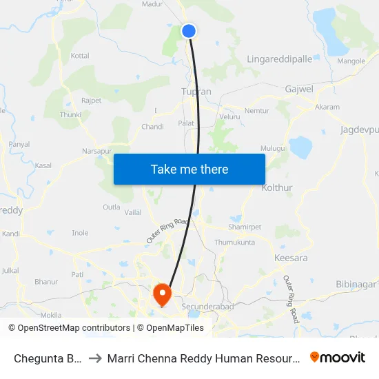 Chegunta Bus Station to Marri Chenna Reddy Human Resources Development Institute map