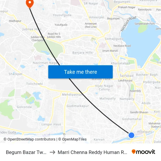 Begum Bazar Twd Jumeraat Bazaar to Marri Chenna Reddy Human Resources Development Institute map