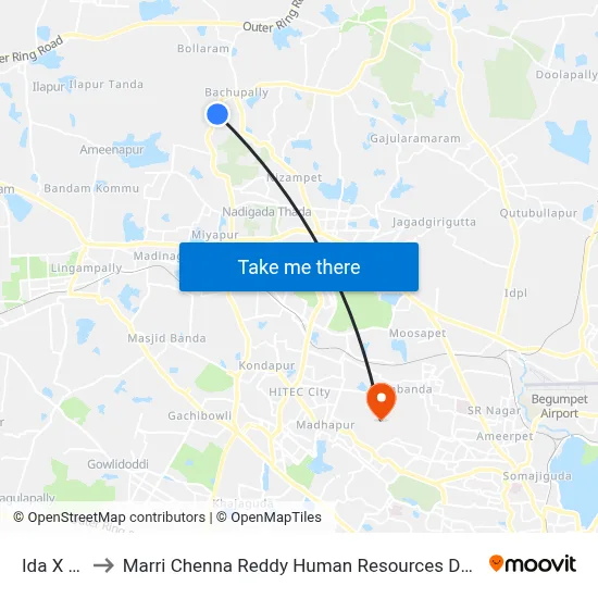 Ida X Road to Marri Chenna Reddy Human Resources Development Institute map