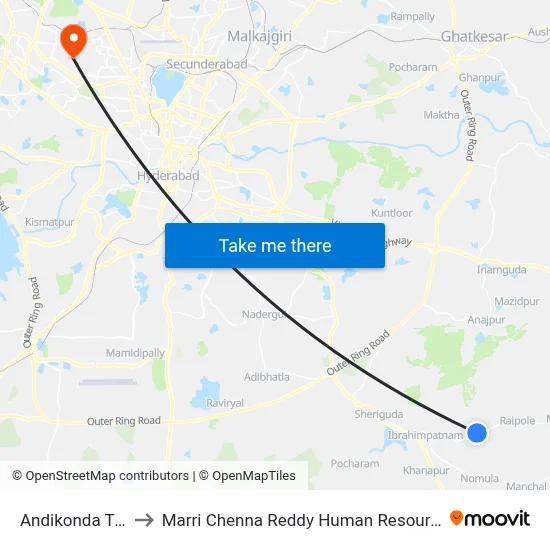 Andikonda Twd Raipole to Marri Chenna Reddy Human Resources Development Institute map
