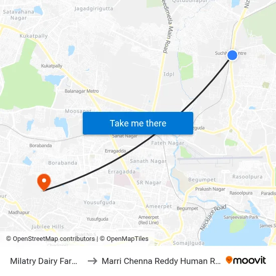 Milatry Dairy Farm Twd Secunderabad to Marri Chenna Reddy Human Resources Development Institute map