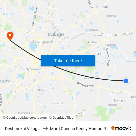 Deshmukhi Village Twd Batasingaram to Marri Chenna Reddy Human Resources Development Institute map