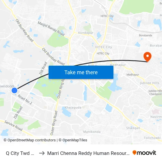 Q City Twd Gowlidoddy to Marri Chenna Reddy Human Resources Development Institute map