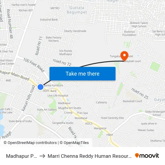 Madhapur Ps Twd Koti to Marri Chenna Reddy Human Resources Development Institute map