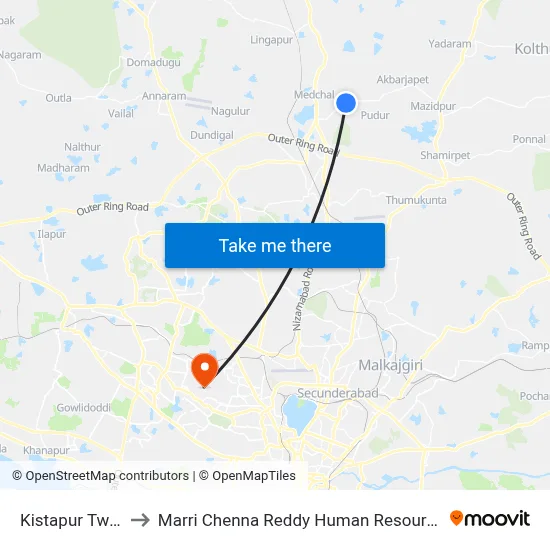 Kistapur Twd Medchal to Marri Chenna Reddy Human Resources Development Institute map
