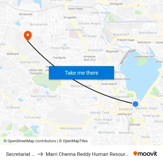 Secretariat Twd RGIA to Marri Chenna Reddy Human Resources Development Institute map