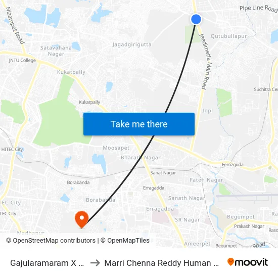 Gajularamaram X Road Twd Jeedimetla to Marri Chenna Reddy Human Resources Development Institute map