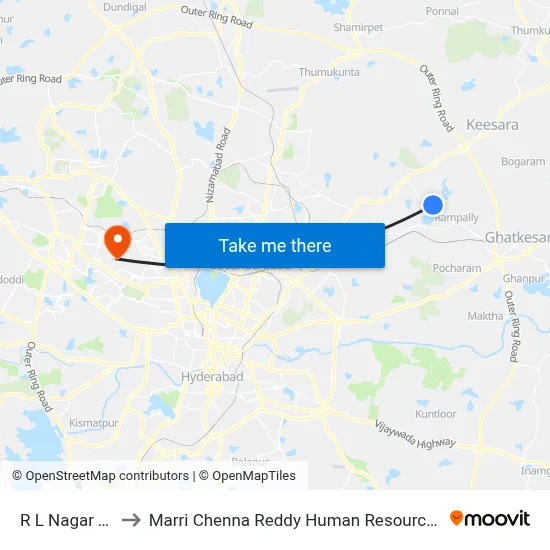R L Nagar  Twd ECIL to Marri Chenna Reddy Human Resources Development Institute map