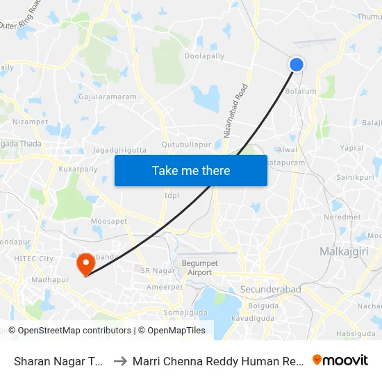 Sharan Nagar Twd Secunderabad to Marri Chenna Reddy Human Resources Development Institute map