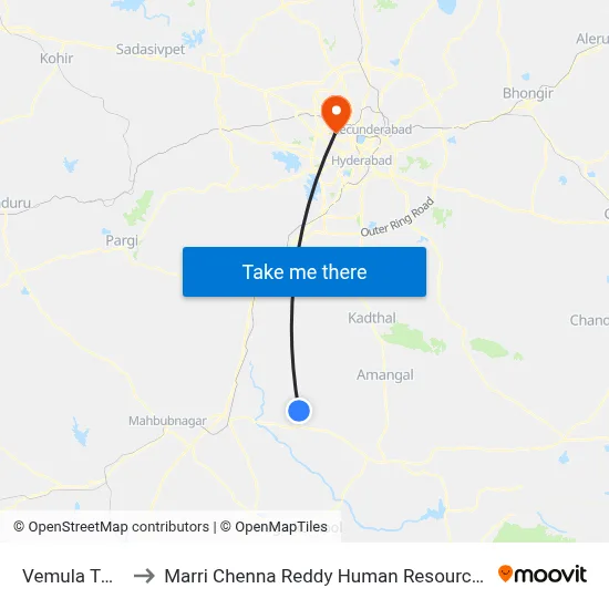 Vemula Twd Veljala to Marri Chenna Reddy Human Resources Development Institute map