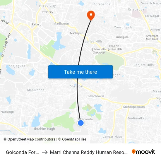 Golconda Fort Bus Station to Marri Chenna Reddy Human Resources Development Institute map