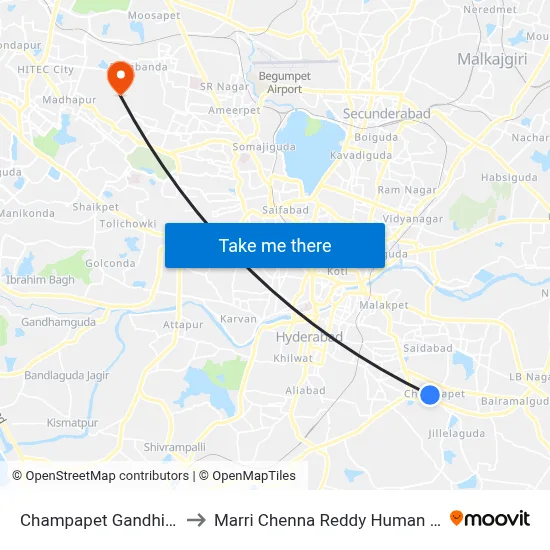 Champapet Gandhi Statue Twd Almasguda to Marri Chenna Reddy Human Resources Development Institute map