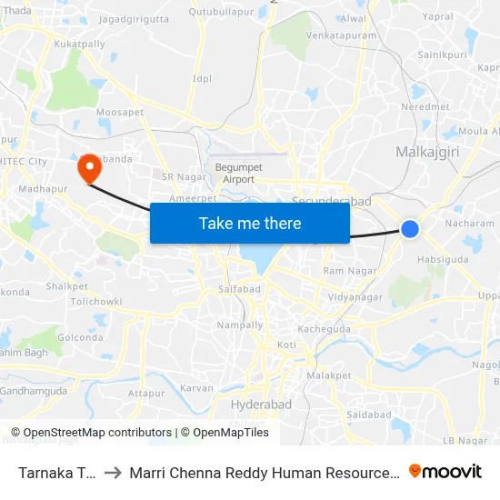 Tarnaka Twd ECIL to Marri Chenna Reddy Human Resources Development Institute map