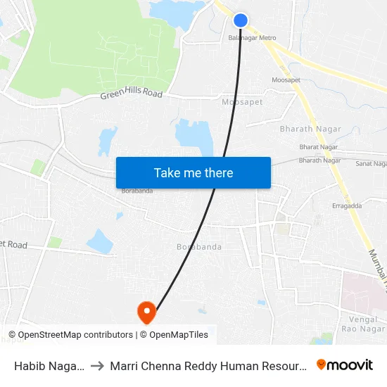 Habib Nagar Twd JBS to Marri Chenna Reddy Human Resources Development Institute map