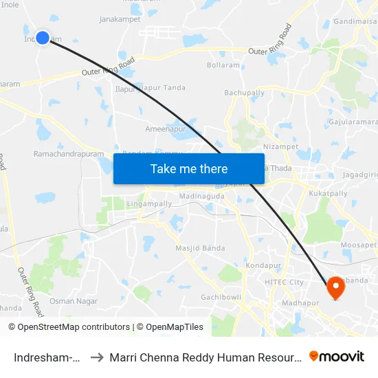 Indresham-Patancheru to Marri Chenna Reddy Human Resources Development Institute map
