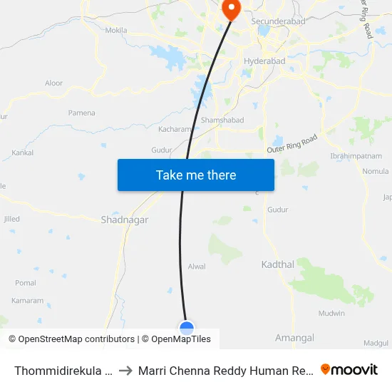 Thommidirekula Twd Urkondagate to Marri Chenna Reddy Human Resources Development Institute map