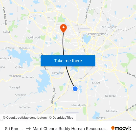 Sri Ram Colony to Marri Chenna Reddy Human Resources Development Institute map