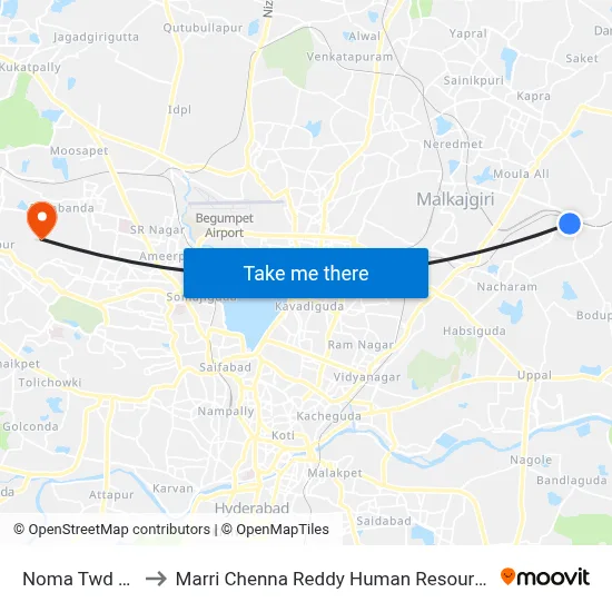 Noma Twd Habsiguda to Marri Chenna Reddy Human Resources Development Institute map