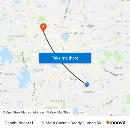 Gandhi Nagar Hyderabad Twd Koti to Marri Chenna Reddy Human Resources Development Institute map