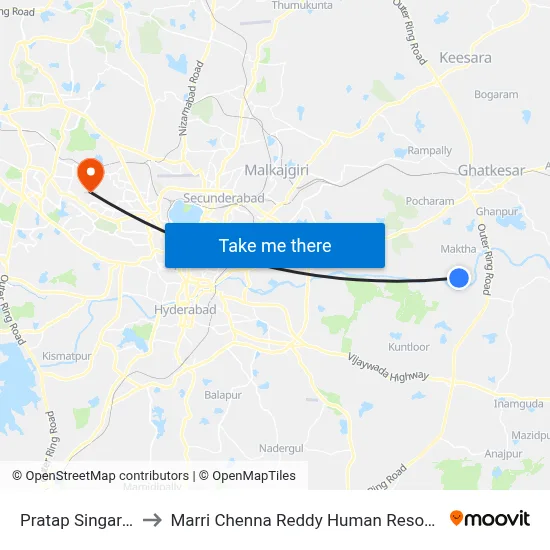 Pratap Singaram Bus Stop to Marri Chenna Reddy Human Resources Development Institute map