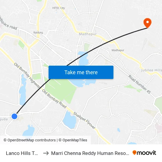 Lanco Hills Twd Goulidoddi to Marri Chenna Reddy Human Resources Development Institute map