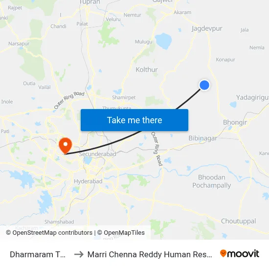 Dharmaram Twd Bhuvanagiri to Marri Chenna Reddy Human Resources Development Institute map