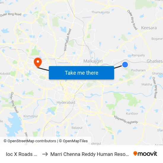 Ioc X Roads Twd Mallapur to Marri Chenna Reddy Human Resources Development Institute map