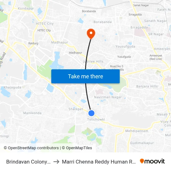 Brindavan Colony Twd Mehdipatnam to Marri Chenna Reddy Human Resources Development Institute map