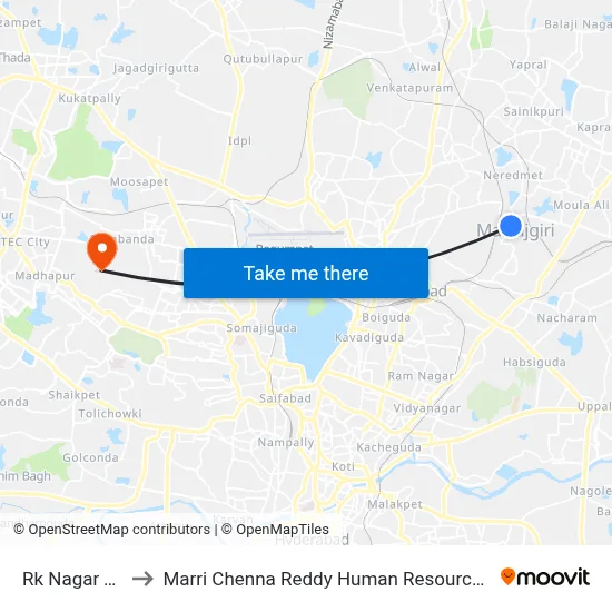Rk Nagar Twd ECIL to Marri Chenna Reddy Human Resources Development Institute map