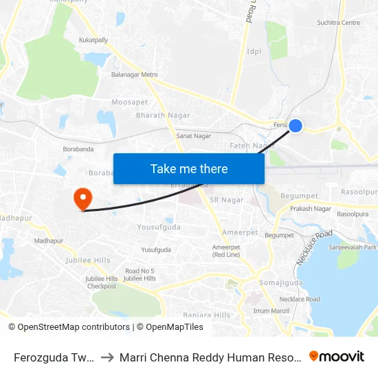 Ferozguda Twd Bowenpally to Marri Chenna Reddy Human Resources Development Institute map