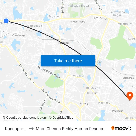 Kondapur X Roads to Marri Chenna Reddy Human Resources Development Institute map
