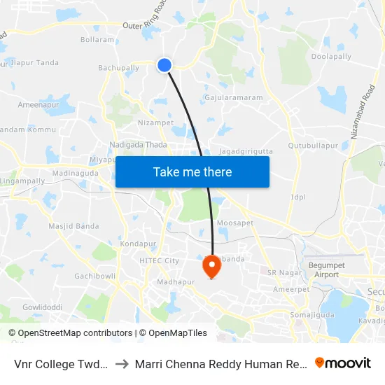 Vnr College Twd Gandimaisamma to Marri Chenna Reddy Human Resources Development Institute map