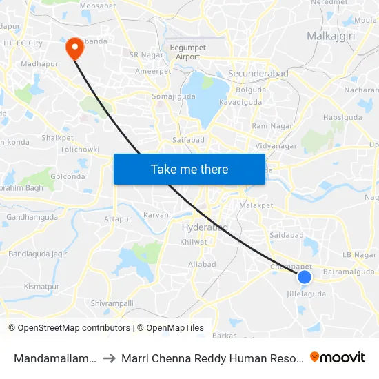 Mandamallam Twd Meerpet to Marri Chenna Reddy Human Resources Development Institute map