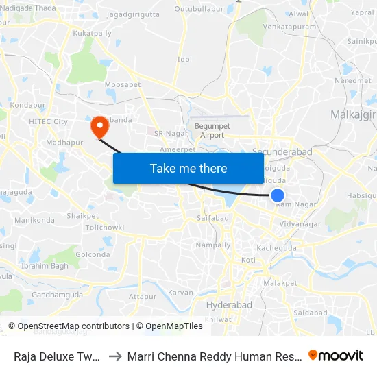 Raja Deluxe Twd Secunderabad to Marri Chenna Reddy Human Resources Development Institute map