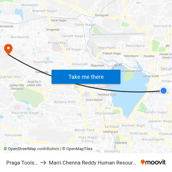 Praga Tools Twd Bata to Marri Chenna Reddy Human Resources Development Institute map