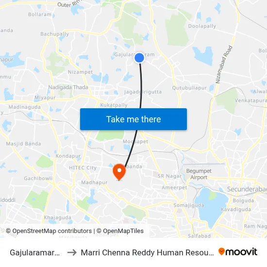 Gajularamaram Bus Stop to Marri Chenna Reddy Human Resources Development Institute map
