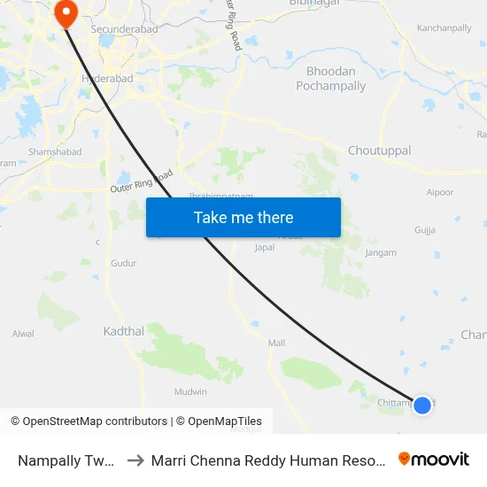 Nampally Twd Bagarigdda to Marri Chenna Reddy Human Resources Development Institute map