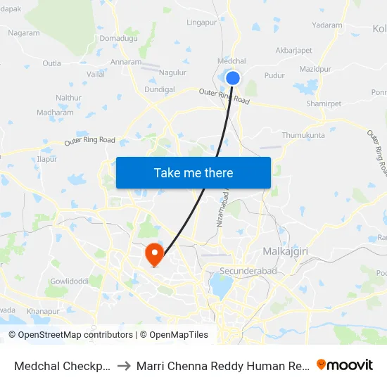 Medchal Checkpost Twd Kompally to Marri Chenna Reddy Human Resources Development Institute map