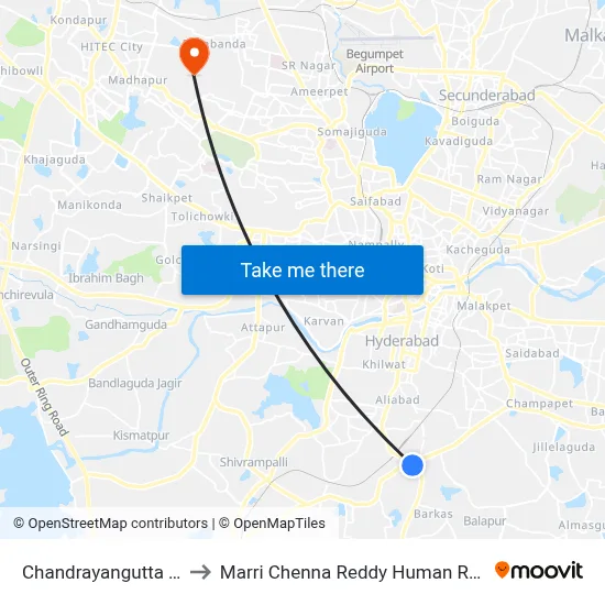Chandrayangutta Twd Pahadishareef to Marri Chenna Reddy Human Resources Development Institute map