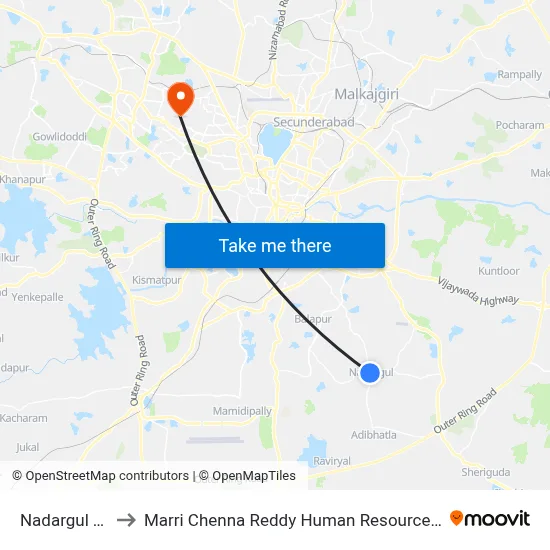 Nadargul Twd Koti to Marri Chenna Reddy Human Resources Development Institute map