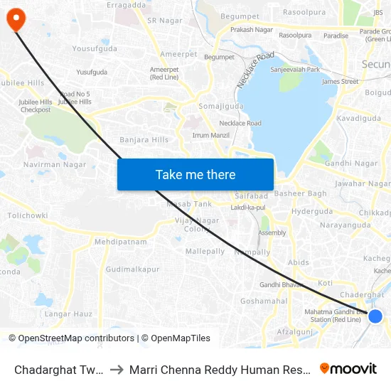 Chadarghat Twd Dilshuknagar to Marri Chenna Reddy Human Resources Development Institute map