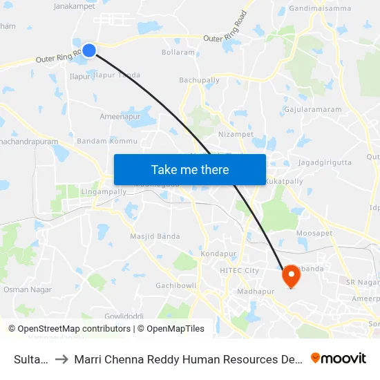 Sultanpur to Marri Chenna Reddy Human Resources Development Institute map
