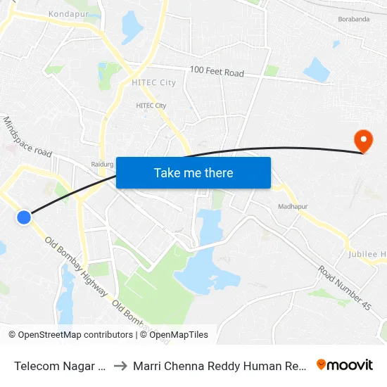 Telecom Nagar Twd Lingampally to Marri Chenna Reddy Human Resources Development Institute map