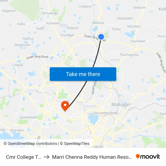 Cmr College Twd Kompally to Marri Chenna Reddy Human Resources Development Institute map